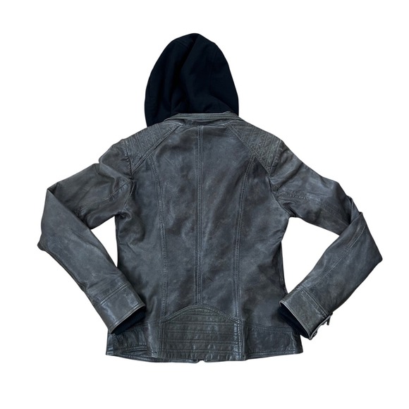 Bod & christensen gray leather roxanne hooded jacket small detachable biker S - Picture 3 of 7